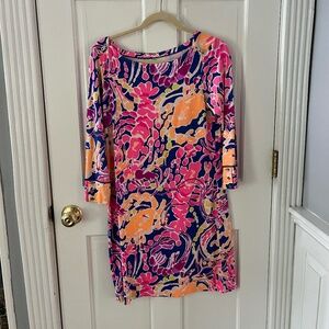Lilly Pulitzer Dress Women Lg Sophie 3/4 Sleeve Floral Boat Neck 17412 UPF 50+